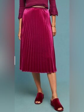 Maeve x Anthropologie Magenta Pleated Velvet Midi Skirt SZ S ONLINE EXCLUSIVE!
